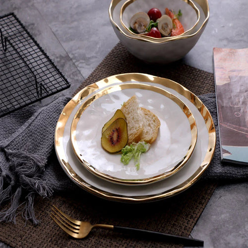 European-Style Gold-Plated Ceramic Steak Plate