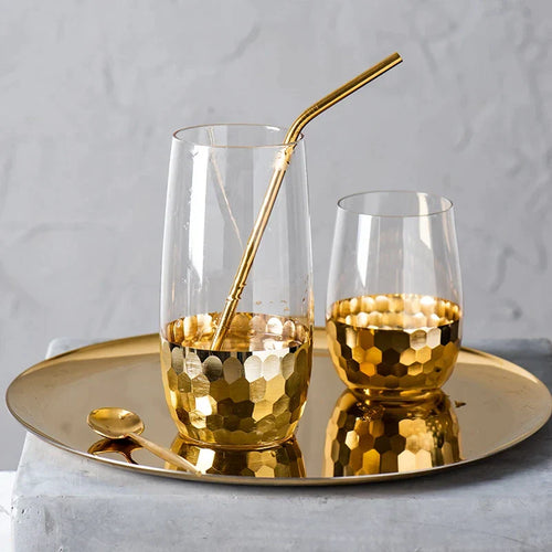 Honeycomb Gold Base Wine Glass & Juice Cup Set