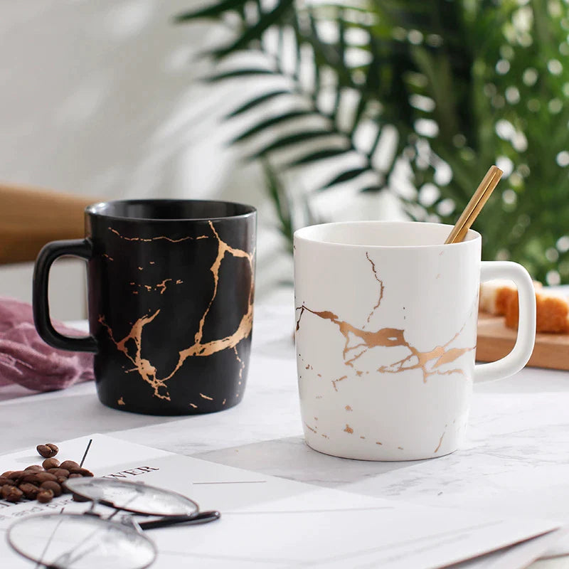 Marble with Gold Inlay Ceramic Coffee Mugs